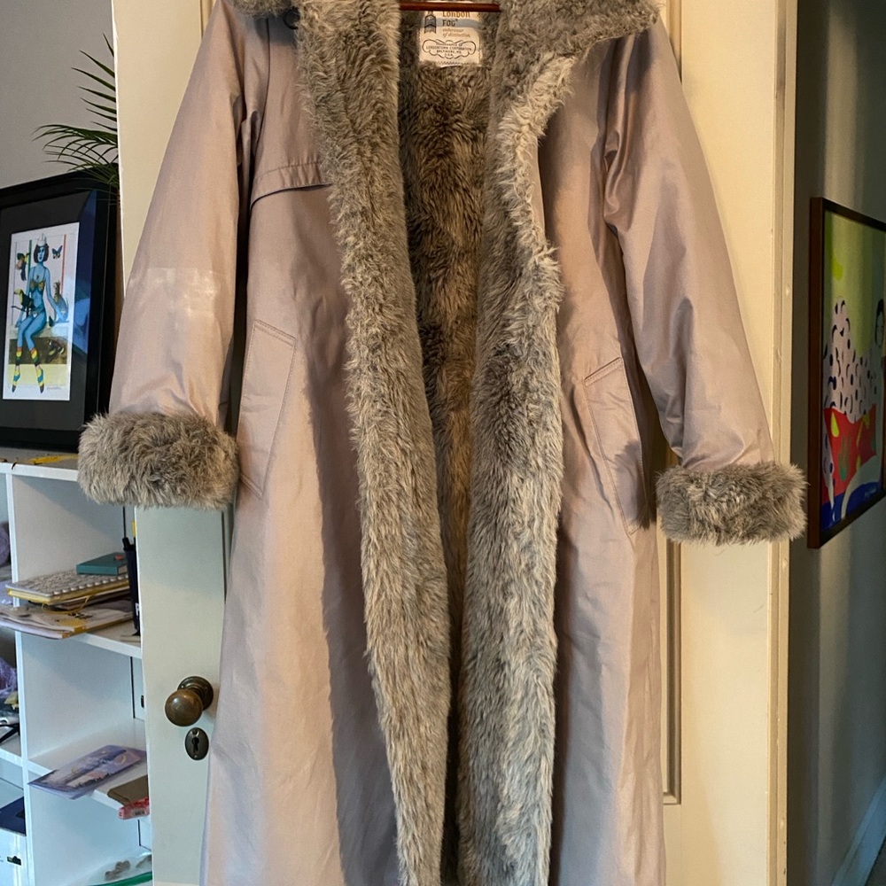 London Fog Women's Gray Teddy Jacket with Faux Fur Trim